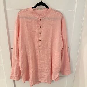 ISLE BAY XL 100% Linen soft pink quiet luxury 1/2 button crew neck relaxed top